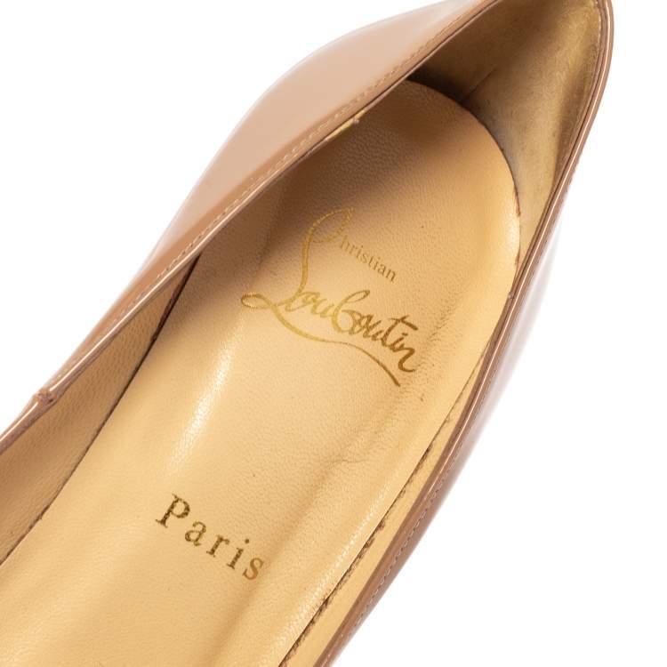 Pre Owned Christian Louboutin Nude Patent Leather Pigalle Pointed Toe Pumps Size 36.5