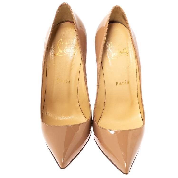 Pre Owned Christian Louboutin Nude Patent Leather Pigalle Pointed Toe Pumps Size 36.5
