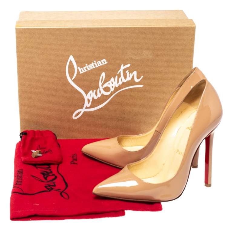 Pre Owned Christian Louboutin Nude Patent Leather Pigalle Pointed Toe Pumps Size 36.5