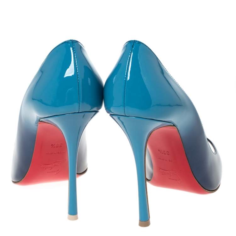 Pre Owned Christian Louboutin Two Tone Patent Leather Yootish Peep Toe Pumps Size 38.5