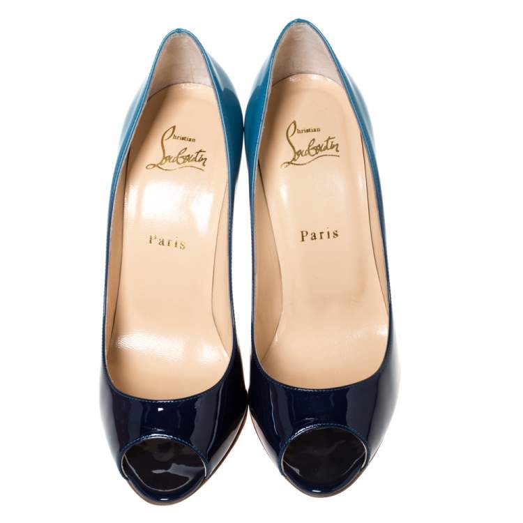 Pre Owned Christian Louboutin Two Tone Patent Leather Yootish Peep Toe Pumps Size 38.5