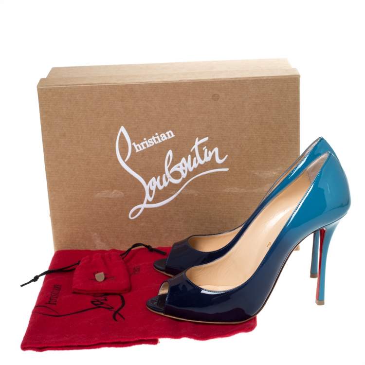 Pre Owned Christian Louboutin Two Tone Patent Leather Yootish Peep Toe Pumps Size 38.5