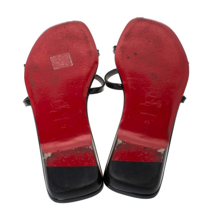 Pre Owned Christian Louboutin Black Patent Leather Atonetta Strappy Flats Size 40
