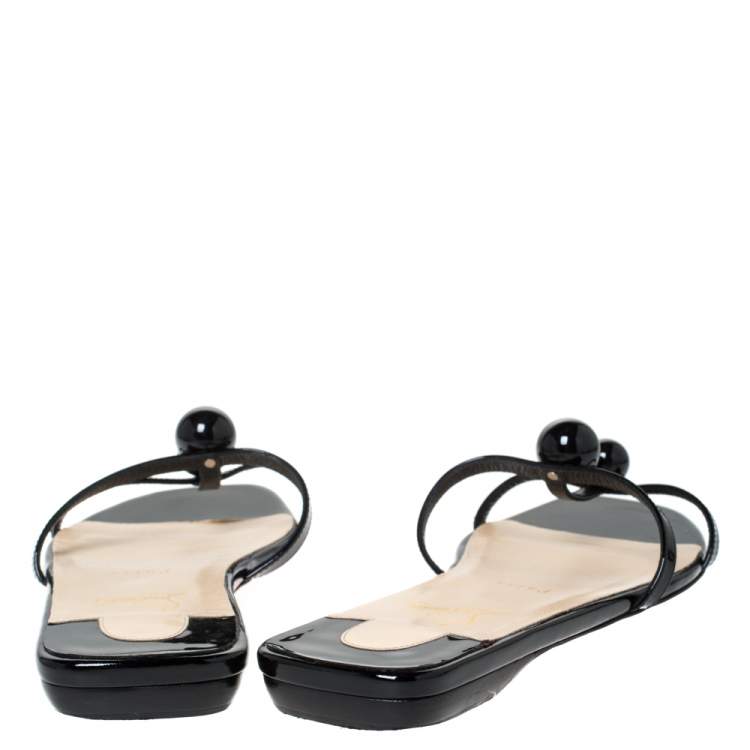 Pre Owned Christian Louboutin Black Patent Leather Atonetta Strappy Flats Size 40
