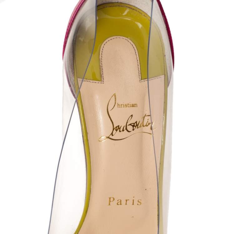 Pre Owned Christian Louboutin Tricolor Patent Leather And PVC Debout Pointed Toe Pumps Size 38