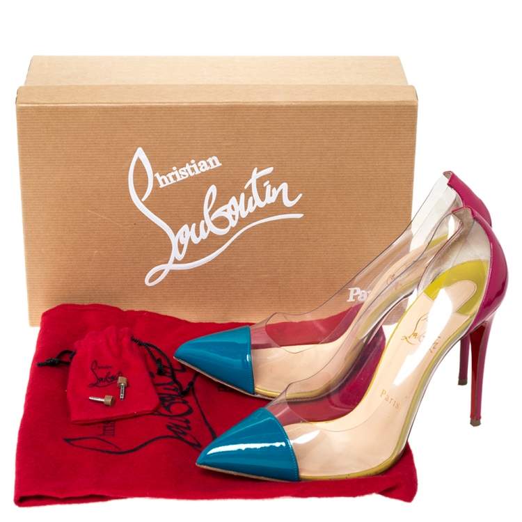 Pre Owned Christian Louboutin Tricolor Patent Leather And PVC Debout Pointed Toe Pumps Size 38