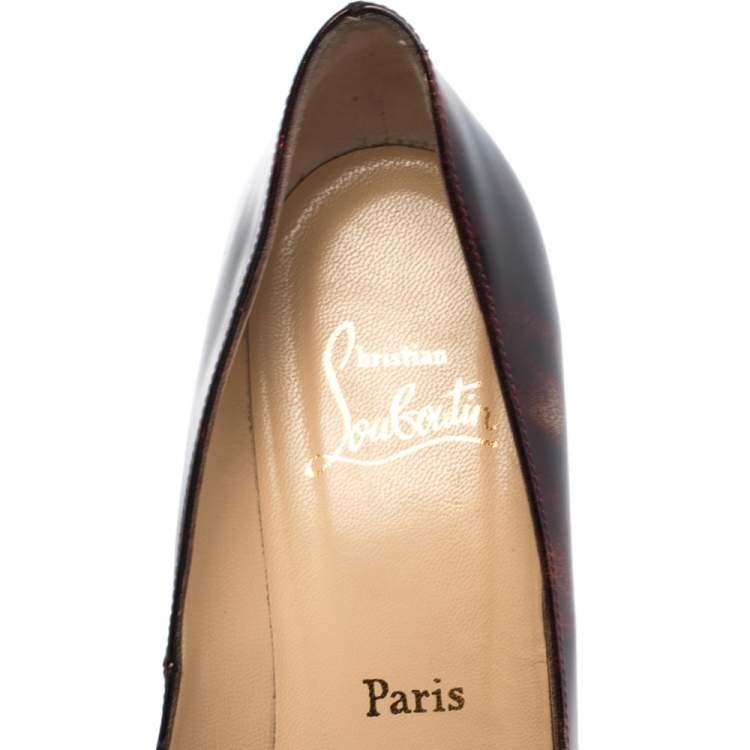 Pre Owned Christian Louboutin Black/Burgundy Glitter Patent Simple Pumps Size 39