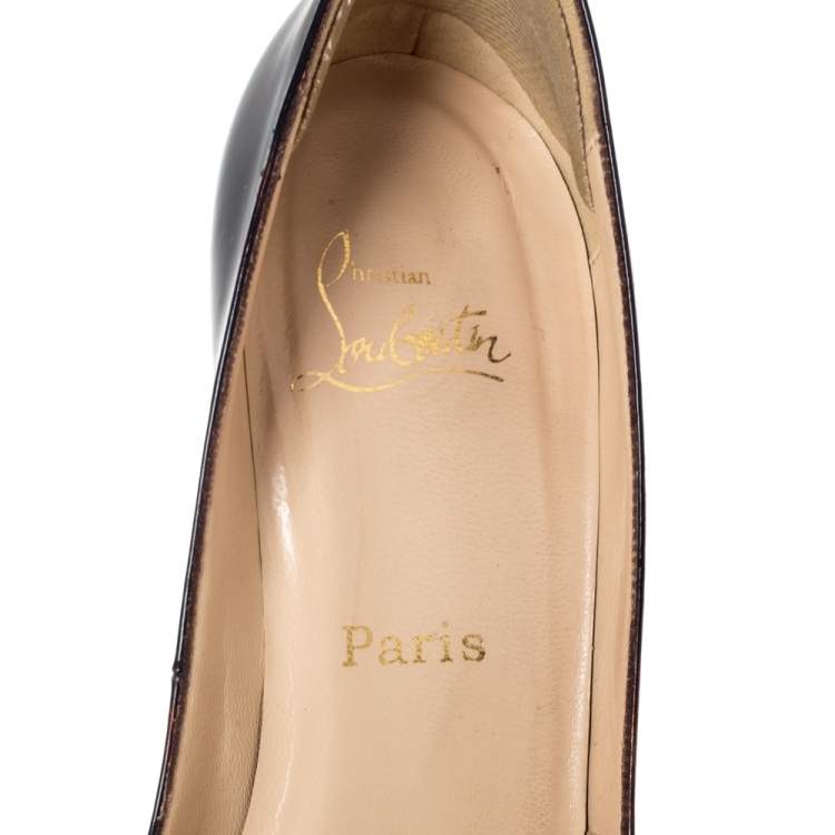 Pre Owned Christian Louboutin Black/Gold Glitter Patent Very Prive Peep Toe Pumps Size 39