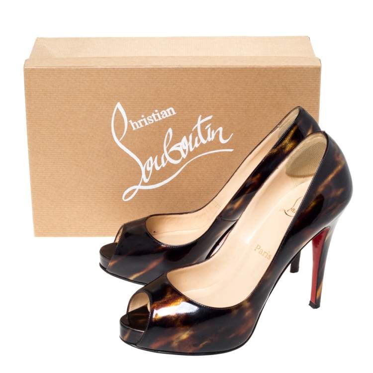 Pre Owned Christian Louboutin Black/Gold Glitter Patent Very Prive Peep Toe Pumps Size 39