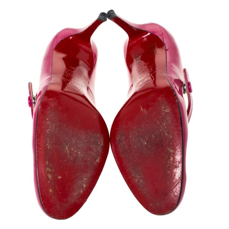 Pre Owned Christian Louboutin Pink Patent Leather Mary Jane Pumps Size 39