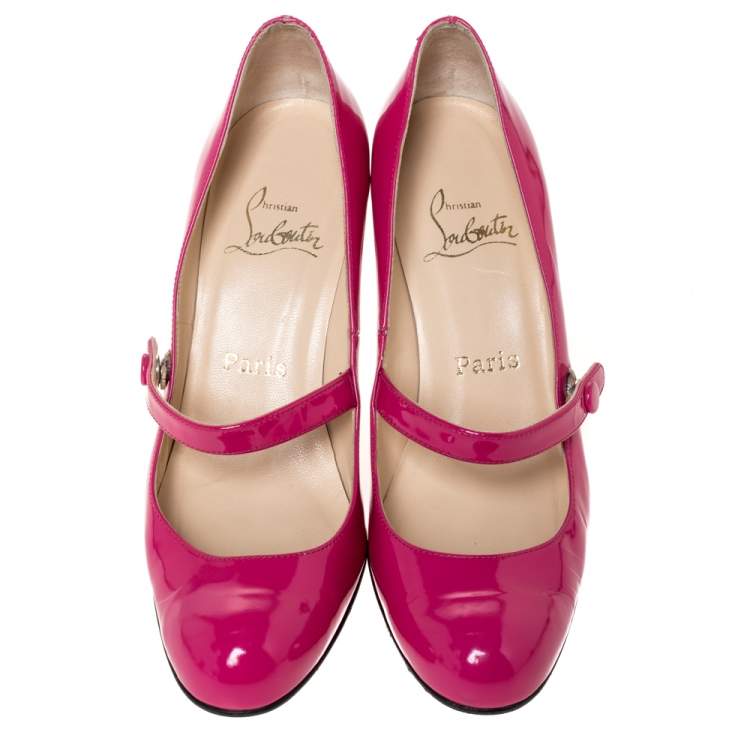 Pre Owned Christian Louboutin Pink Patent Leather Mary Jane Pumps Size 39