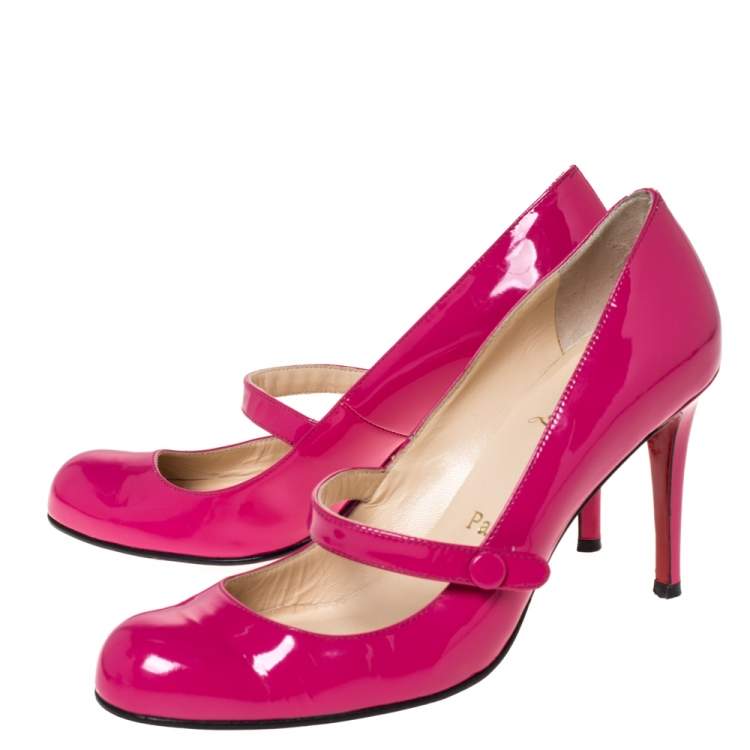 Pre Owned Christian Louboutin Pink Patent Leather Mary Jane Pumps Size 39