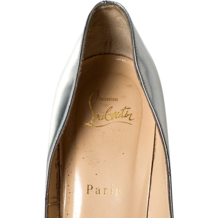 Pre Owned Christian Louboutin Metallic Silver Patent So Kate Pumps Size 41
