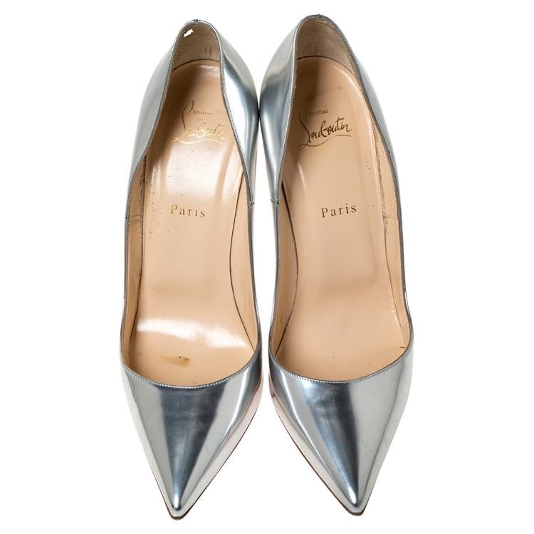 Pre Owned Christian Louboutin Metallic Silver Patent So Kate Pumps Size 41