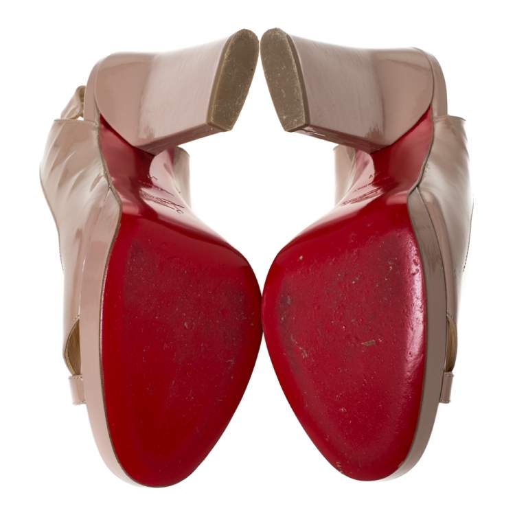 Pre Owned Christian Louboutin Beige Patent Leather Marpoil Peep Toe Platform Slingback Sandals Size 41