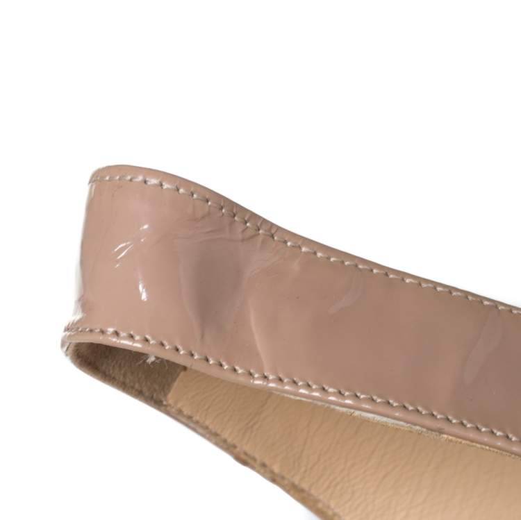 Pre Owned Christian Louboutin Beige Patent Leather Marpoil Peep Toe Platform Slingback Sandals Size 41
