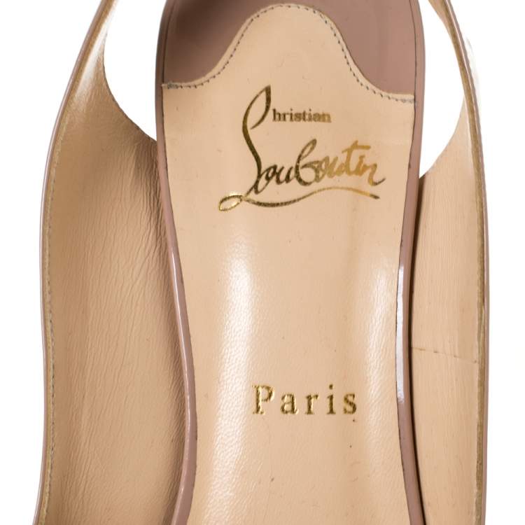 Pre Owned Christian Louboutin Beige Patent Leather Marpoil Peep Toe Platform Slingback Sandals Size 41