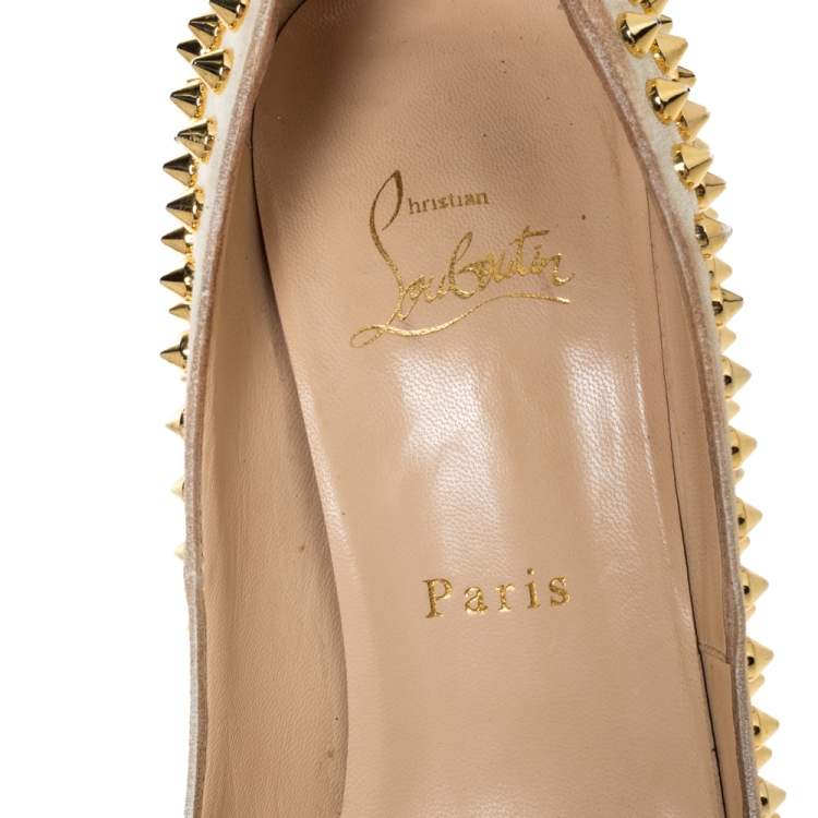 Pre Owned Christian Louboutin Multicolor Lady Peep Toe Spikes Platform Pumps Size 38.5