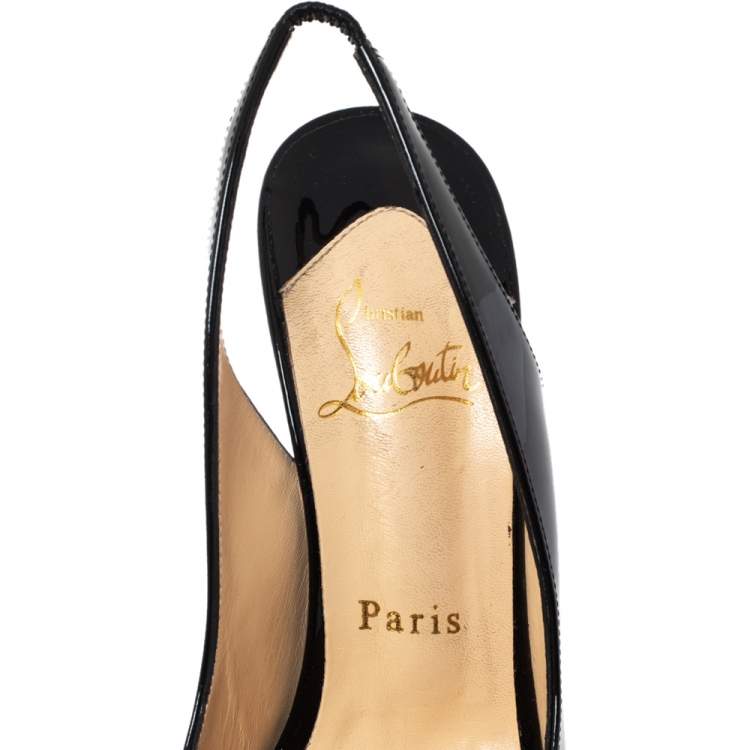 Pre Owned Christian Louboutin Black Patent Leather Flo Sling Peep Toe Sandals Size 36.5
