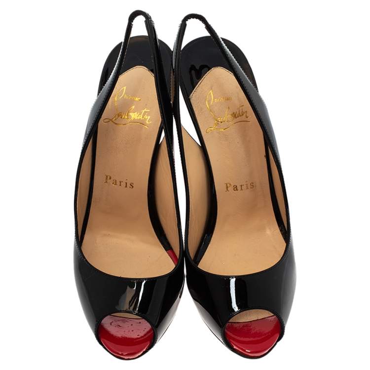 Pre Owned Christian Louboutin Black Patent Leather Flo Sling Peep Toe Sandals Size 36.5