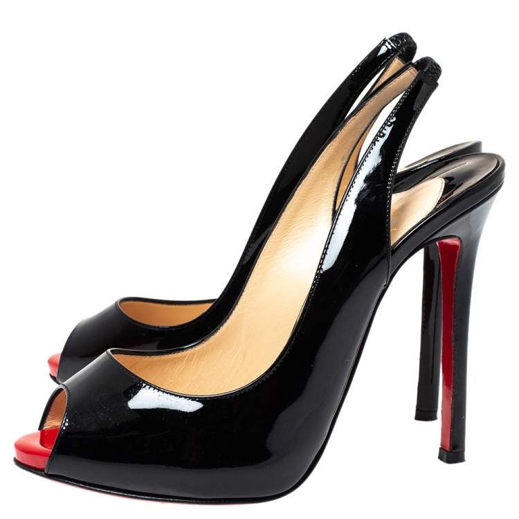 Pre Owned Christian Louboutin Black Patent Leather Flo Sling Peep Toe Sandals Size 36.5