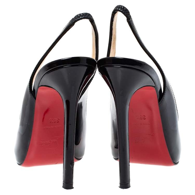 Pre Owned Christian Louboutin Black Patent Leather Flo Sling Peep Toe Sandals Size 36.5