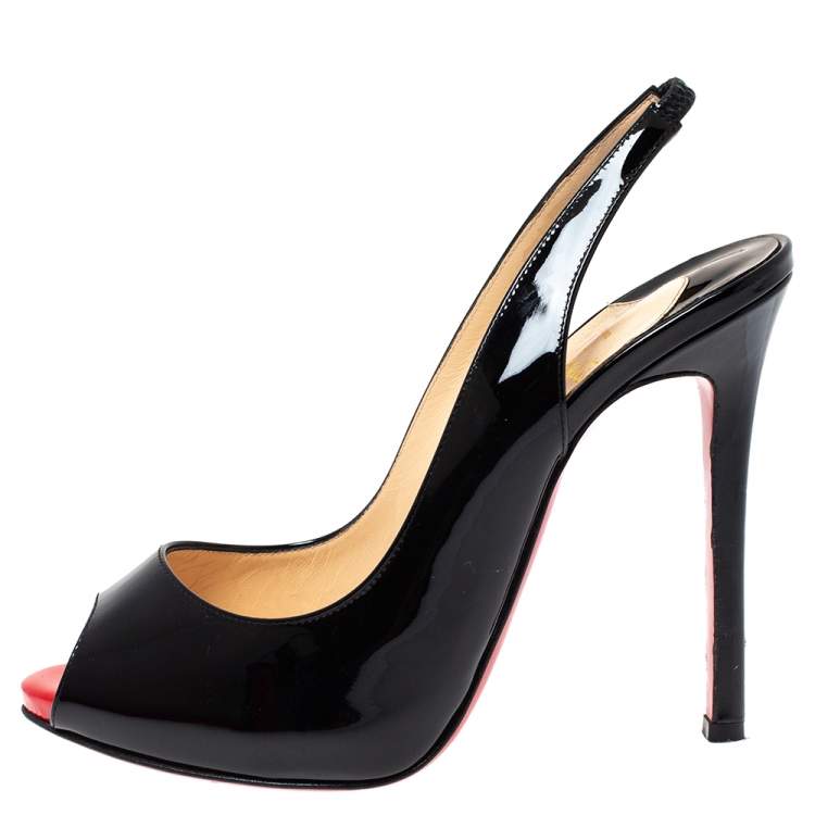 Pre Owned Christian Louboutin Black Patent Leather Flo Sling Peep Toe Sandals Size 36.5