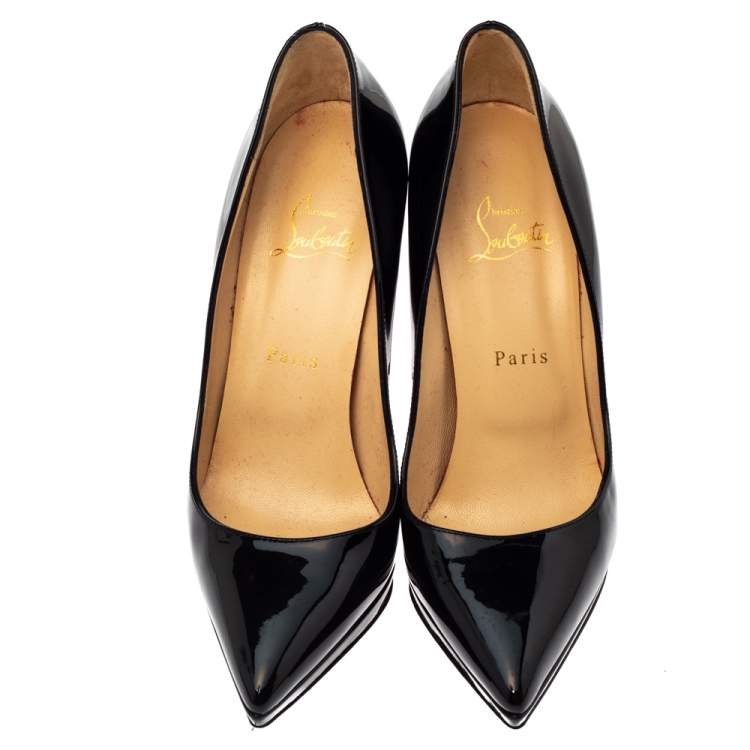 Pre Owned Christian Louboutin Black Patent Leather Pigalle Plato Pointed Toe Pumps Size 38