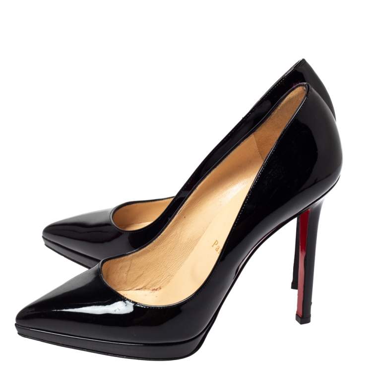 Pre Owned Christian Louboutin Black Patent Leather Pigalle Plato Pointed Toe Pumps Size 38