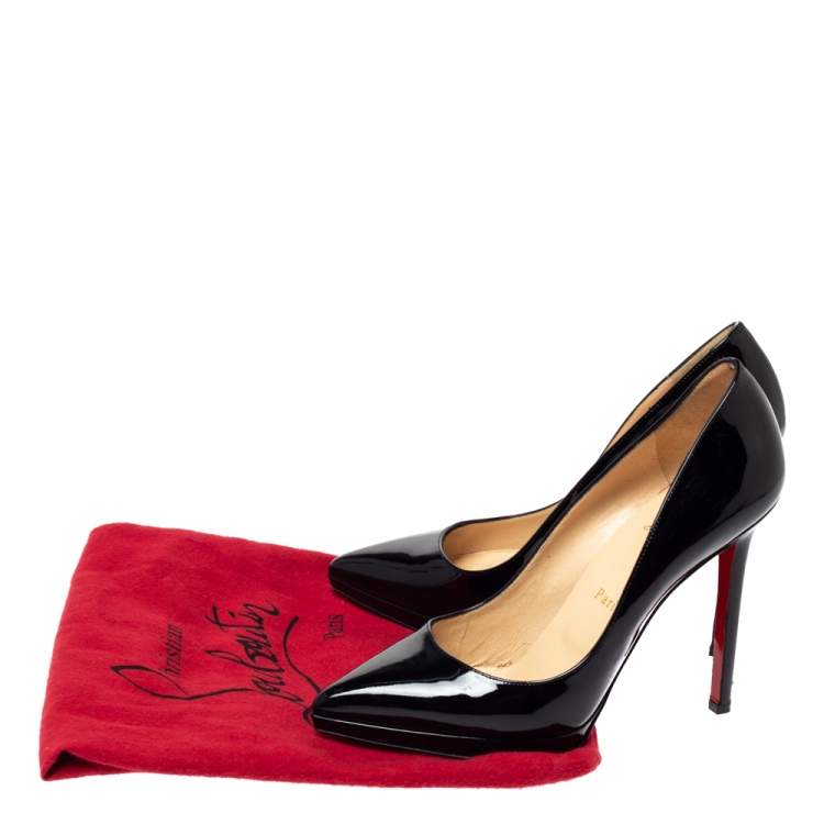 Pre Owned Christian Louboutin Black Patent Leather Pigalle Plato Pointed Toe Pumps Size 38