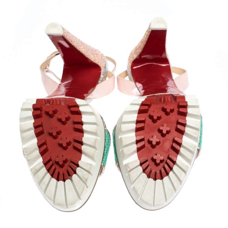 Pre Owned Christian Louboutin Multicolor Mesh And Patent Discoport Ankle Strap Sandals Size 41