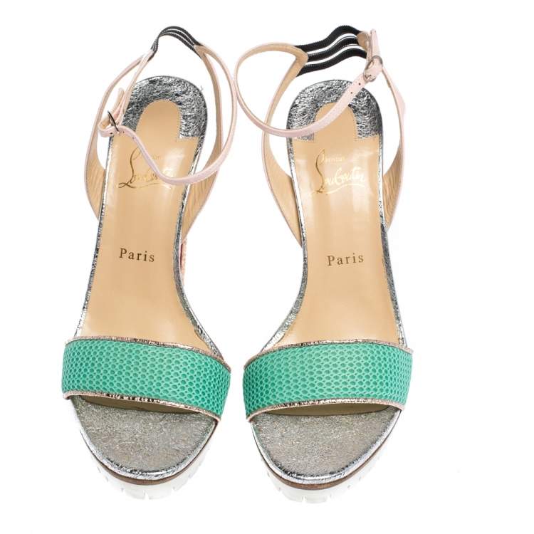 Pre Owned Christian Louboutin Multicolor Mesh And Patent Discoport Ankle Strap Sandals Size 41