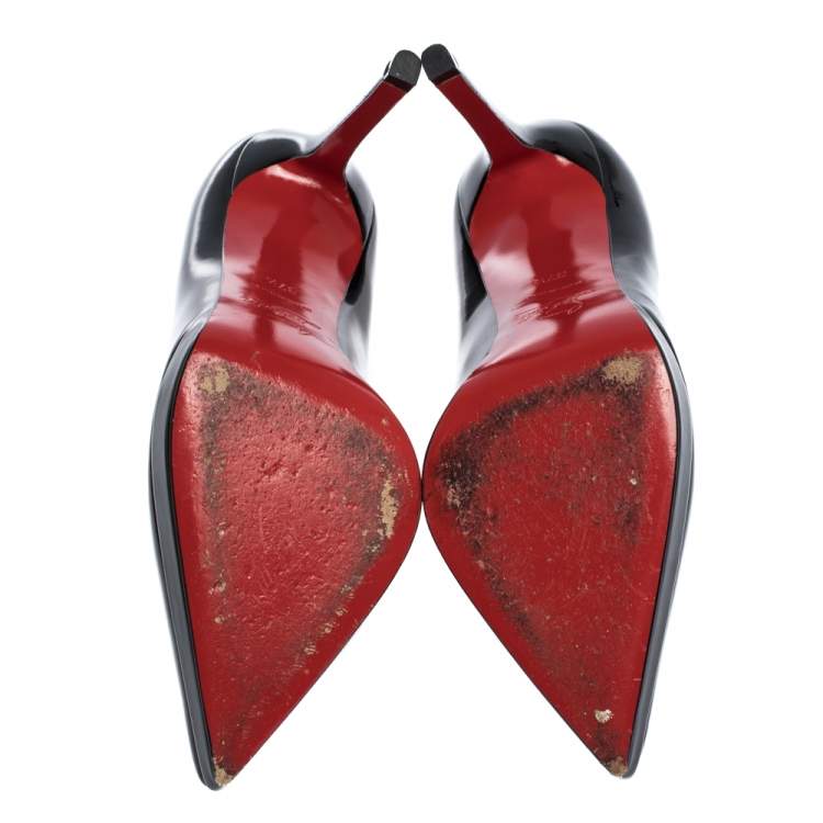 Pre Owned Christian Louboutin Black Patent Leather Pigalle Plato Pointed Toe Pumps Size 37.5