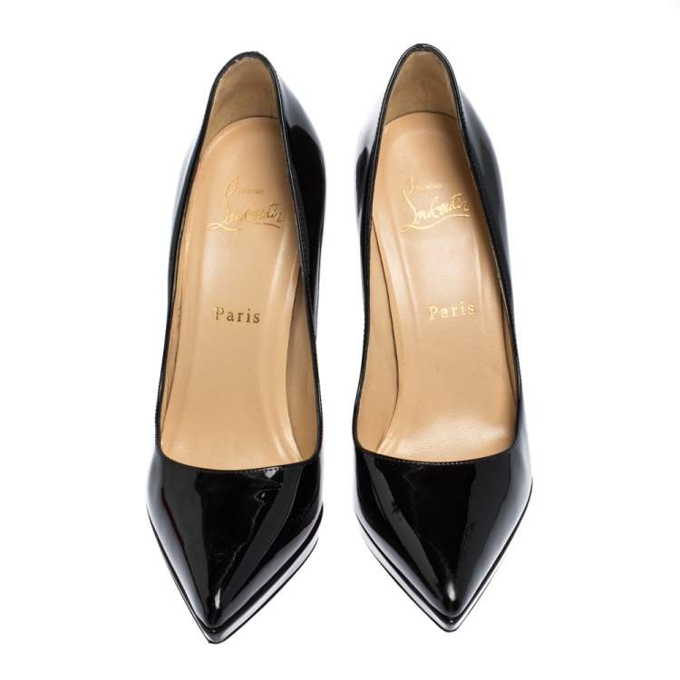 Pre Owned Christian Louboutin Black Patent Leather Pigalle Plato Pointed Toe Pumps Size 37.5