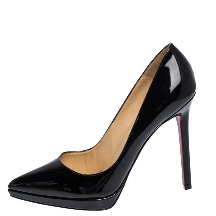 Pre Owned Christian Louboutin Black Patent Leather Pigalle Plato Pointed Toe Pumps Size 37.5