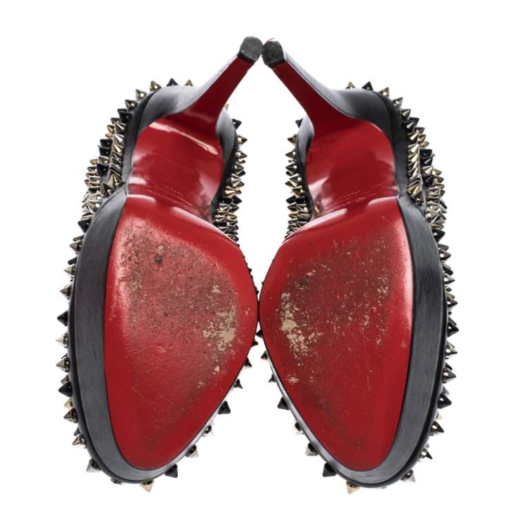 Pre Owned Christian Louboutin Black Leather Alti Spike Platform Pumps Size 36.5