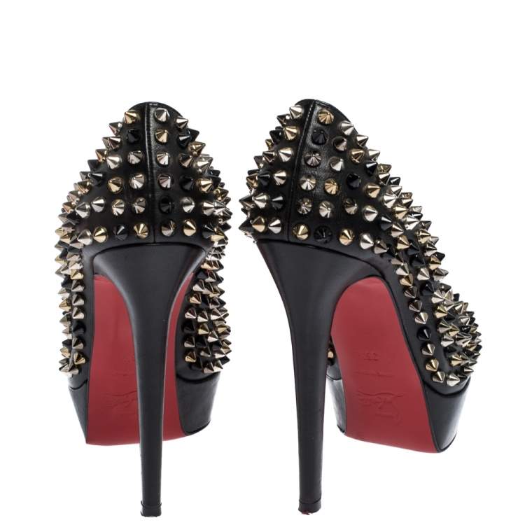 Pre Owned Christian Louboutin Black Leather Alti Spike Platform Pumps Size 36.5