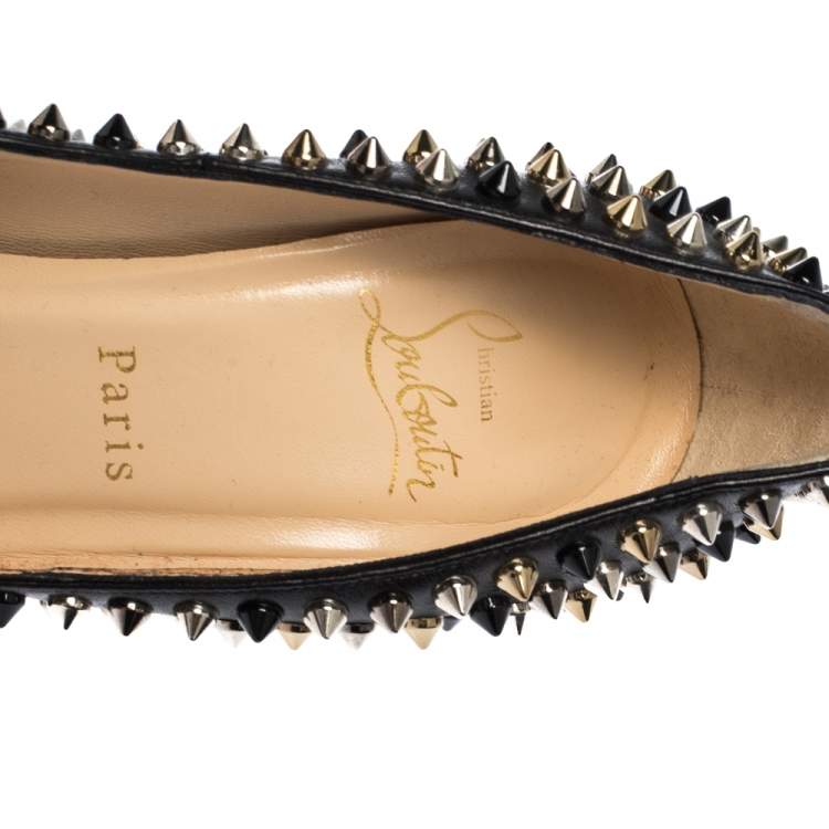 Pre Owned Christian Louboutin Black Leather Alti Spike Platform Pumps Size 36.5