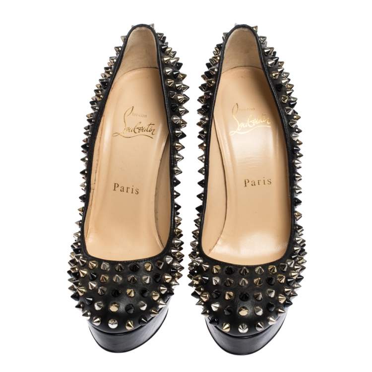 Pre Owned Christian Louboutin Black Leather Alti Spike Platform Pumps Size 36.5