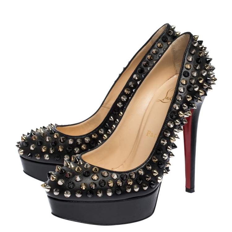 Pre Owned Christian Louboutin Black Leather Alti Spike Platform Pumps Size 36.5