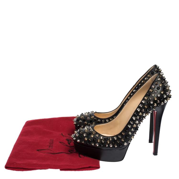 Pre Owned Christian Louboutin Black Leather Alti Spike Platform Pumps Size 36.5