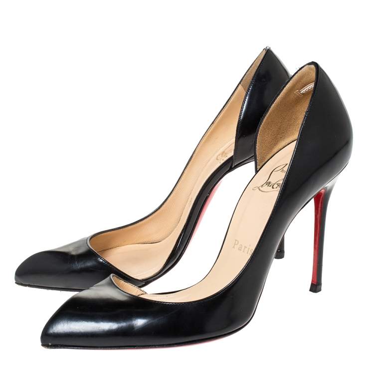 Pre Owned Christian Louboutin Black Patent Leather Iriza D'orsay Pumps Size 36.5
