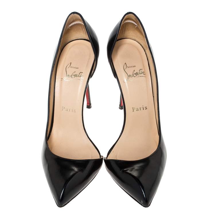 Pre Owned Christian Louboutin Black Patent Leather Iriza D'orsay Pumps Size 36.5