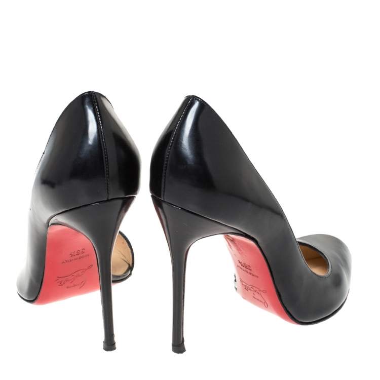 Pre Owned Christian Louboutin Black Patent Leather Iriza D'orsay Pumps Size 36.5