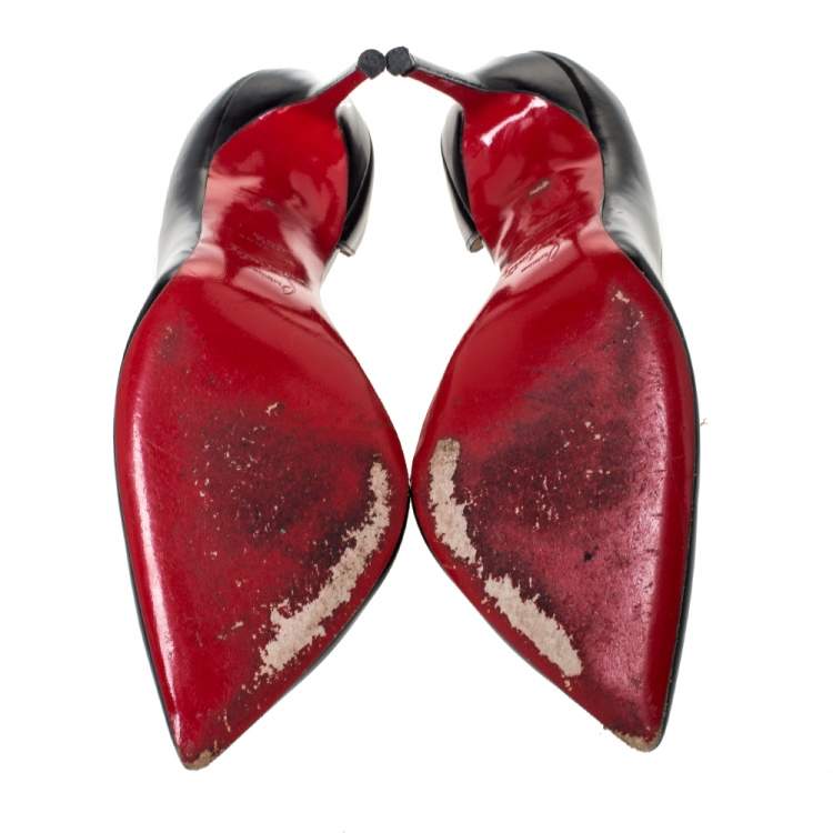 Pre Owned Christian Louboutin Black Patent Leather Iriza D'orsay Pumps Size 36.5