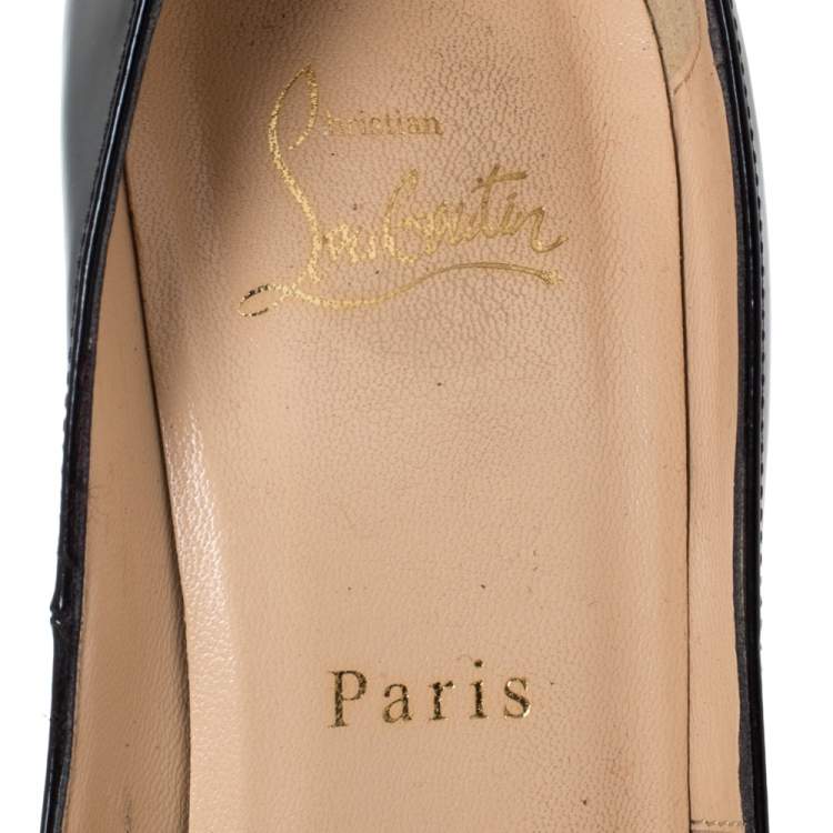 Pre Owned Christian Louboutin Black Patent Leather New Very Prive Peep Toe Pumps Size 37.5