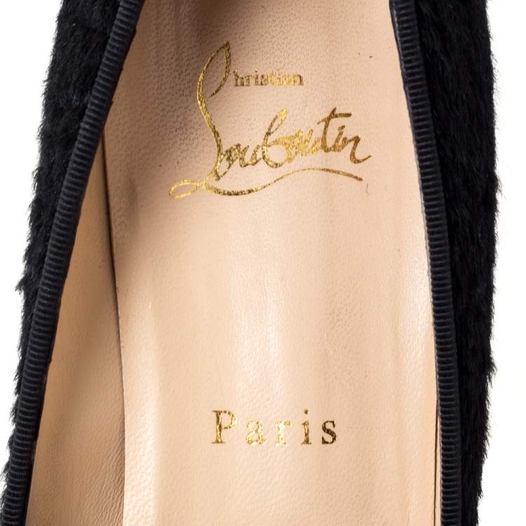 Pre Owned Christian Louboutin Black Calf Hair and Leather Maggie Embellished Cap Toe Platform Pumps Size 38