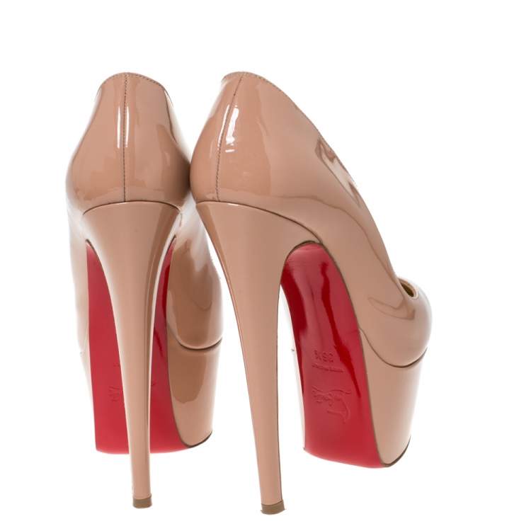 Pre Owned Christian Louboutin Beige Patent Leather Victoria Platform Pumps Size 36.5