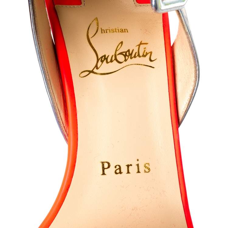 Pre Owned Christian Louboutin Multicolor Leather With Glitter And Holographic Effect Multipot Sandals Size 37