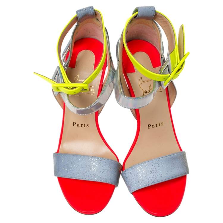 Pre Owned Christian Louboutin Multicolor Leather With Glitter And Holographic Effect Multipot Sandals Size 37
